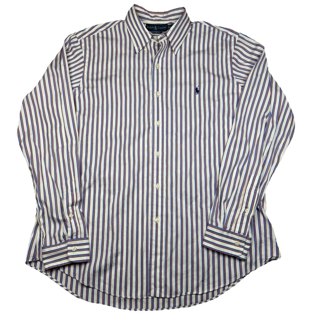 Ralph Lauren Dress Shirt Mens XL Blue Red White Striped Custom Fit Pony Logo